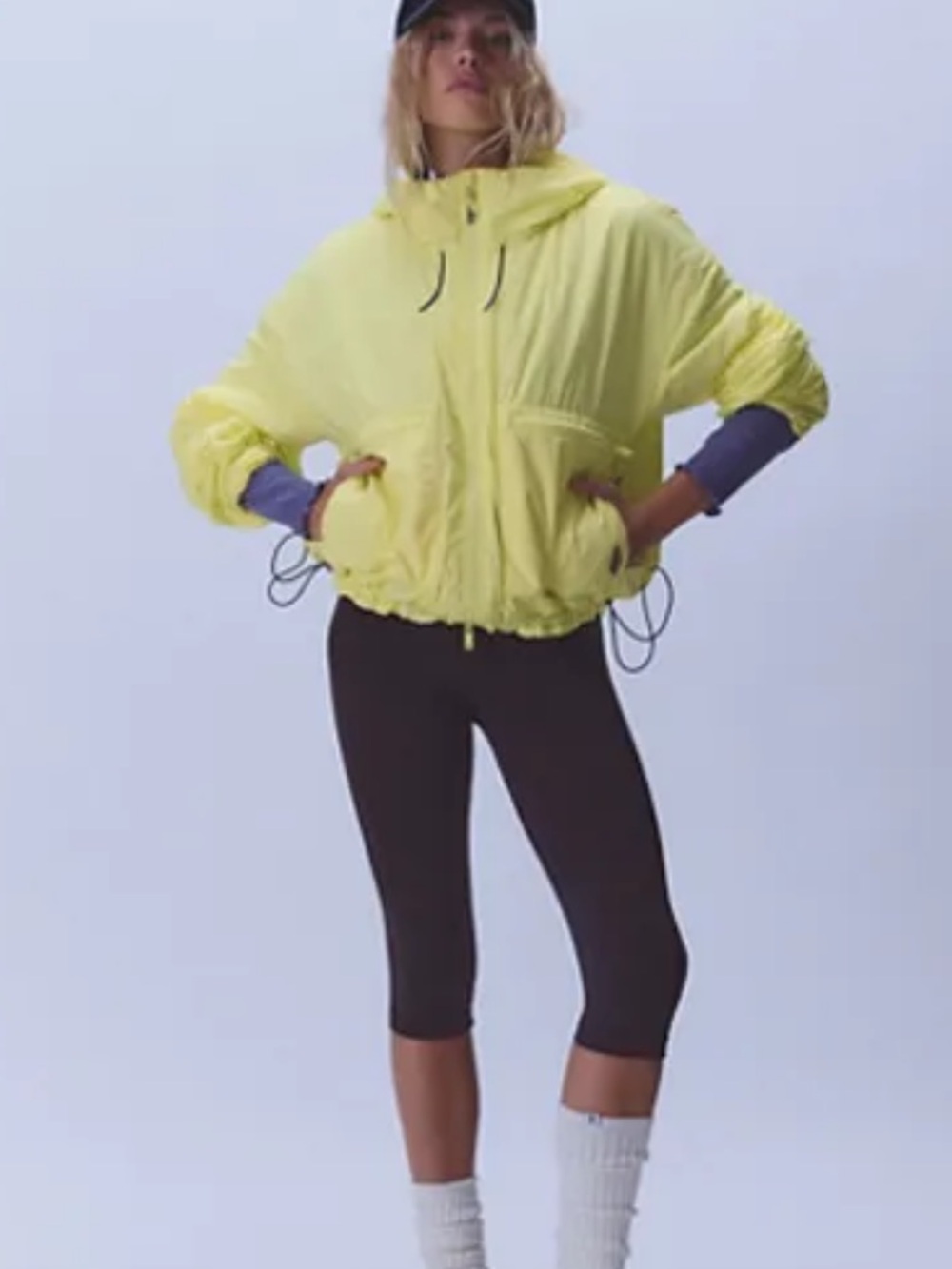 Free People Neon Yellow Cropped Puffer Jacket with Hood